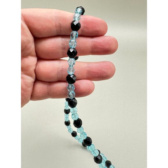 Vintage Turquoise & Black Glass Bead Necklace w/Sterling Silver Clasp - Picture 11 of 11